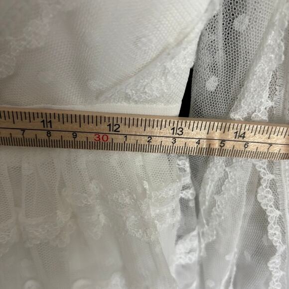 ML Monique Lhuillier White Lace Bishop-Sleeve Mini Dress Sz 0 — Bridal - Picture 9 of 10